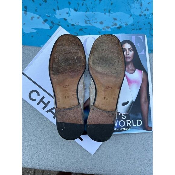 GUCCI Women's Tan Monogram GG Logo Canvas Horsebit Loafers Size 7 - Picture 11 of 13